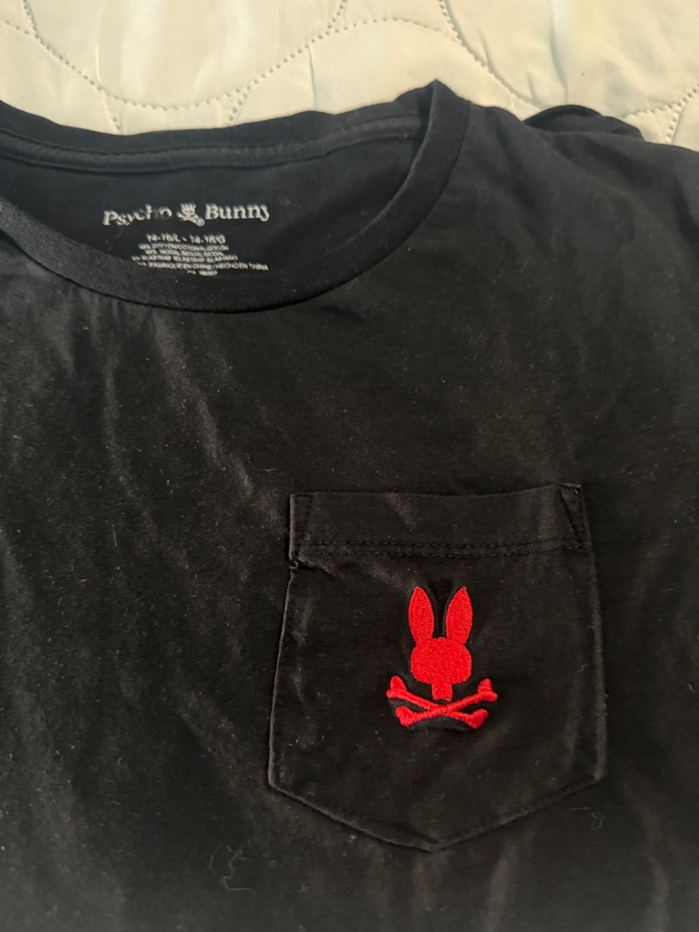 Psycho Bunny Black Pocket Tee with Red Embroidered Logo